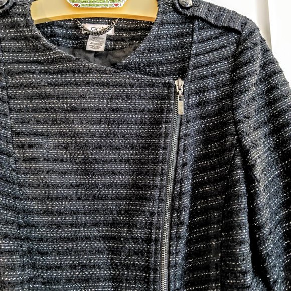 Cache Black Silver Tweed Woven Side Zip Front Jacket - Picture 3 of 6